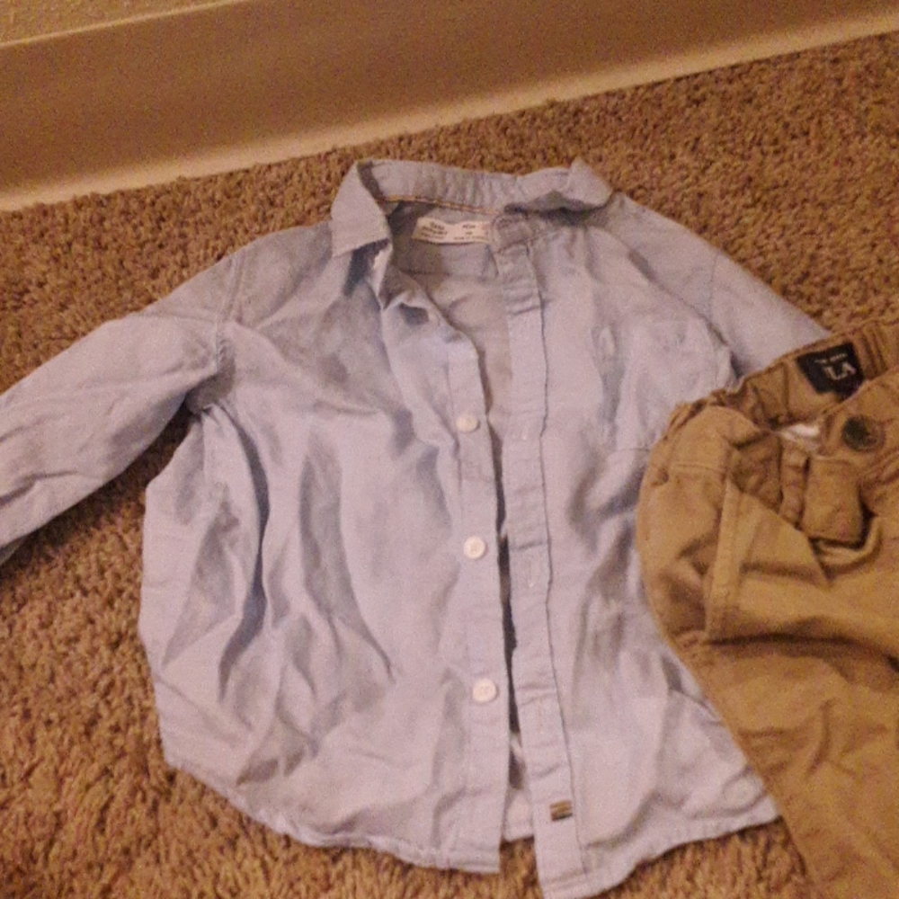 Blue button down shirt and khakis size 18-24 month